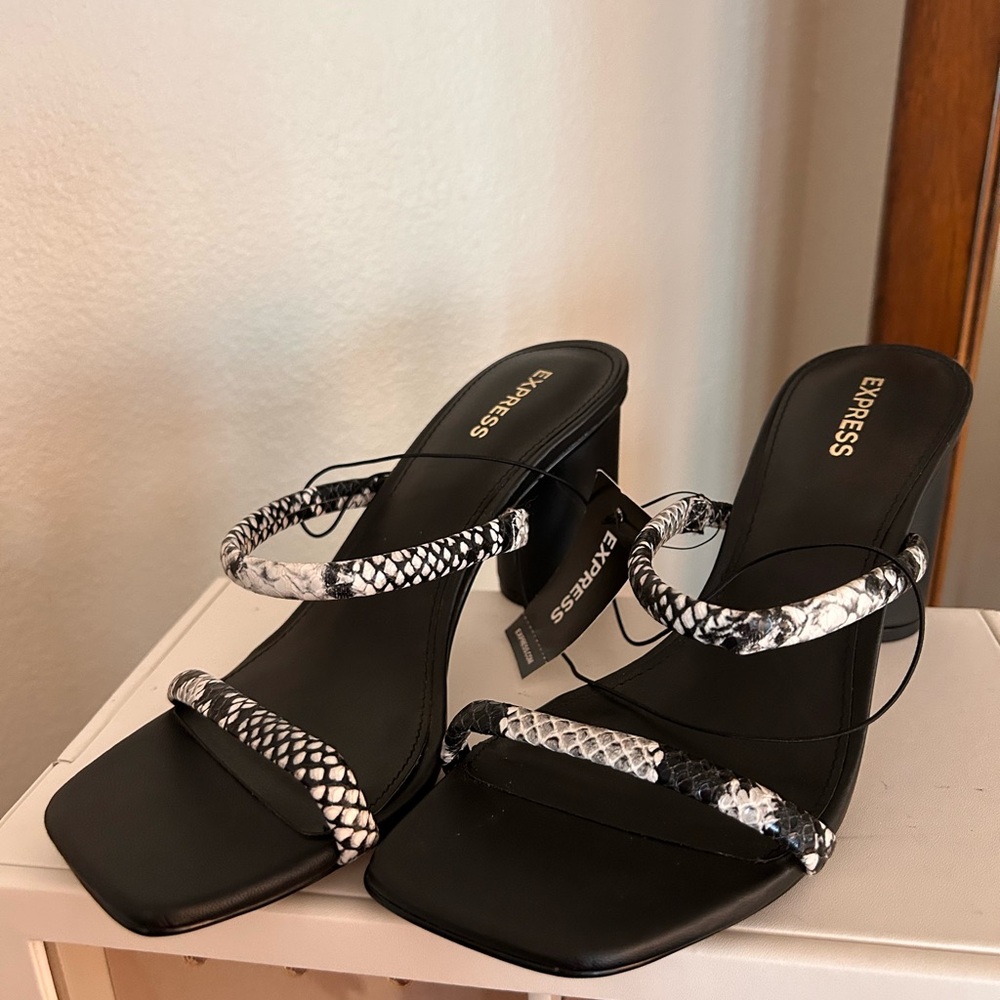 Express Snakeskin Black Heels